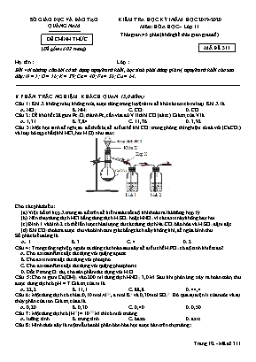 Đề kiểm tra học kỳ I môn Hóa học Lớp 11 - Mã đề 311 - Năm học 2019-2020 - Sở giáo dục và đào tạo Quảng Nam